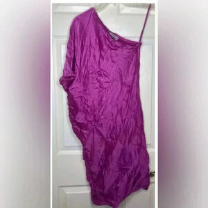 Woman PORTS 1961 Purple 100% Silk One Shoulder Batwing Short Sleeve Dress Sz 0